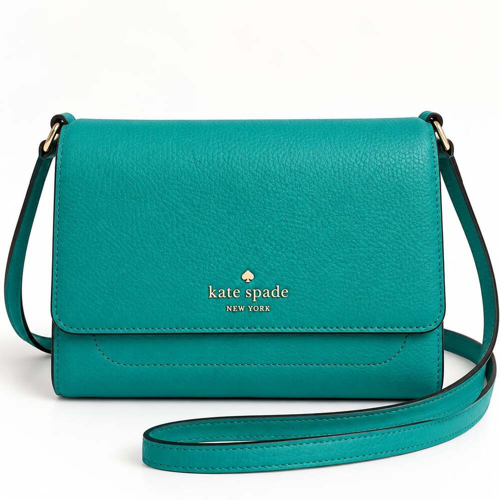 Kate Spade New York Small Wallet Crossbody Bag Teal Green Pebbled Leather